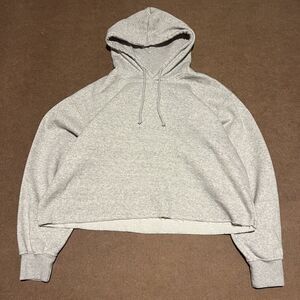 Gray Hoodie Sweatshirt Women Large Gray Baggy Crop Boxy Fit Skate Thrashed‎ Fade